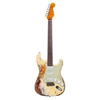 Fender Custom Shop 1961 Stratocaster Super Heavy Relic Aged Vintage White Over 3 Ton Sunburst Elektro Gitar